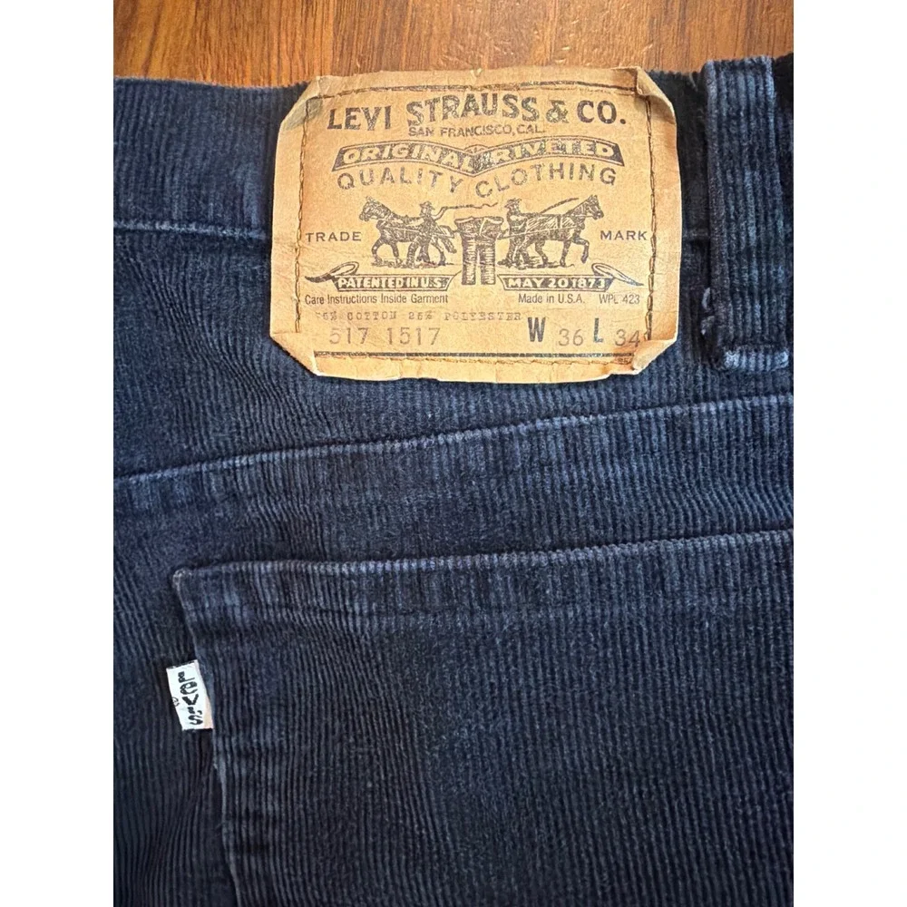 Vintage Levis 517 Corduroy Pants Mens 36x34 Navy Blue Bootcut Made in USA 1988